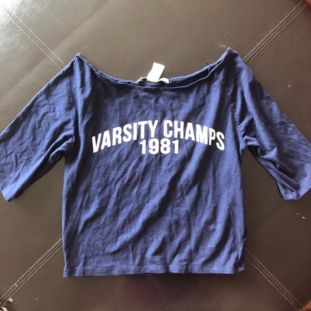 Forever 21 Small 3/4 Sleeve Crop Top Varsity Champ